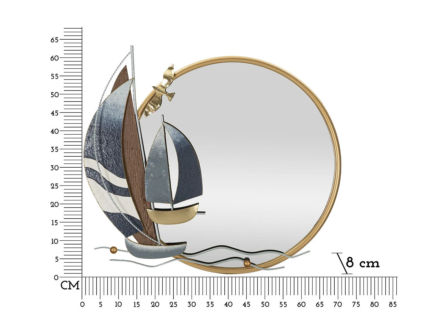 Miroir avec Cadre Bateau 3, Or, 71x8x64 cm, Seven Design