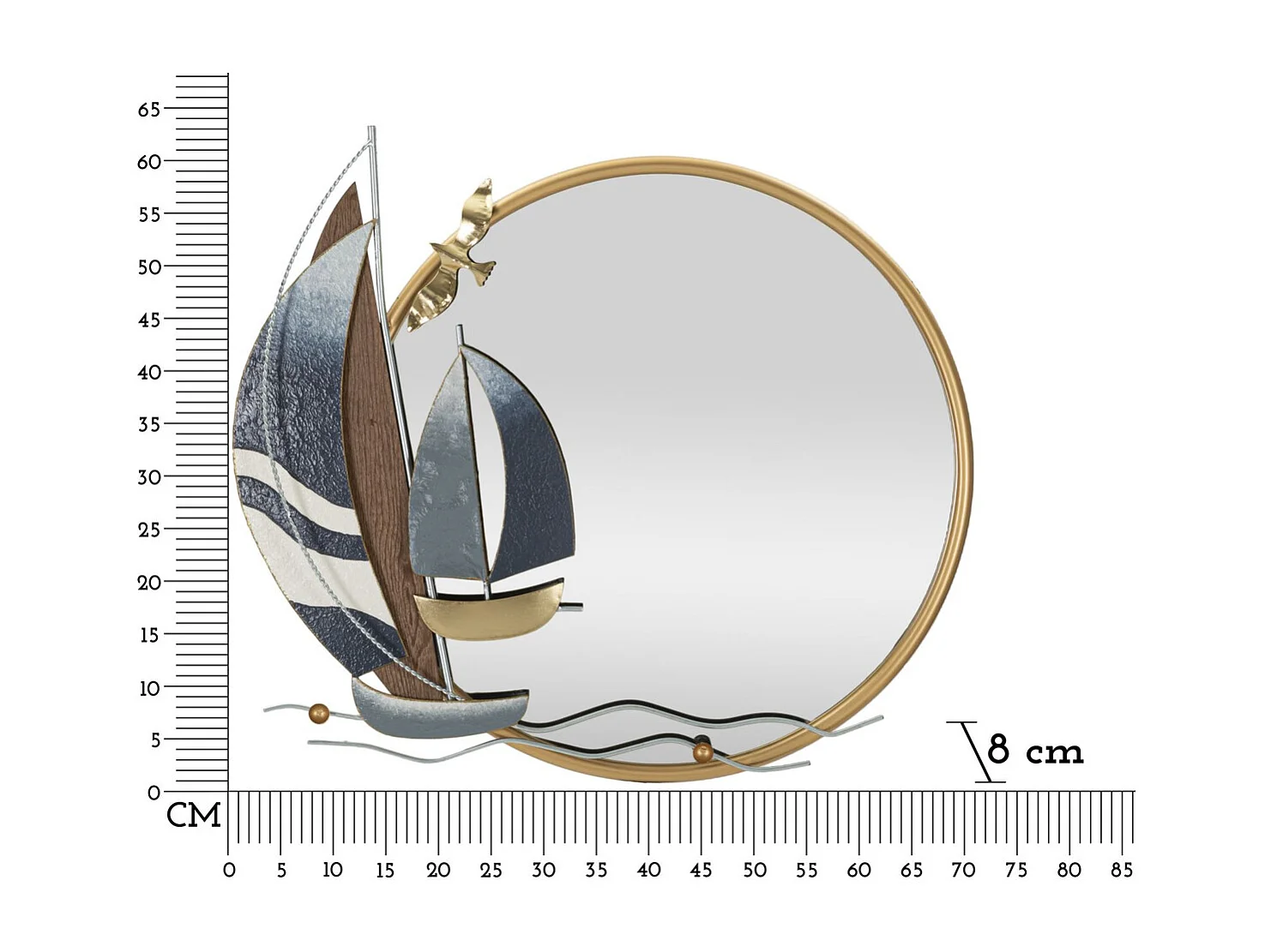 Miroir avec Cadre Bateau 3, Or, 71x8x64 cm, Seven Design