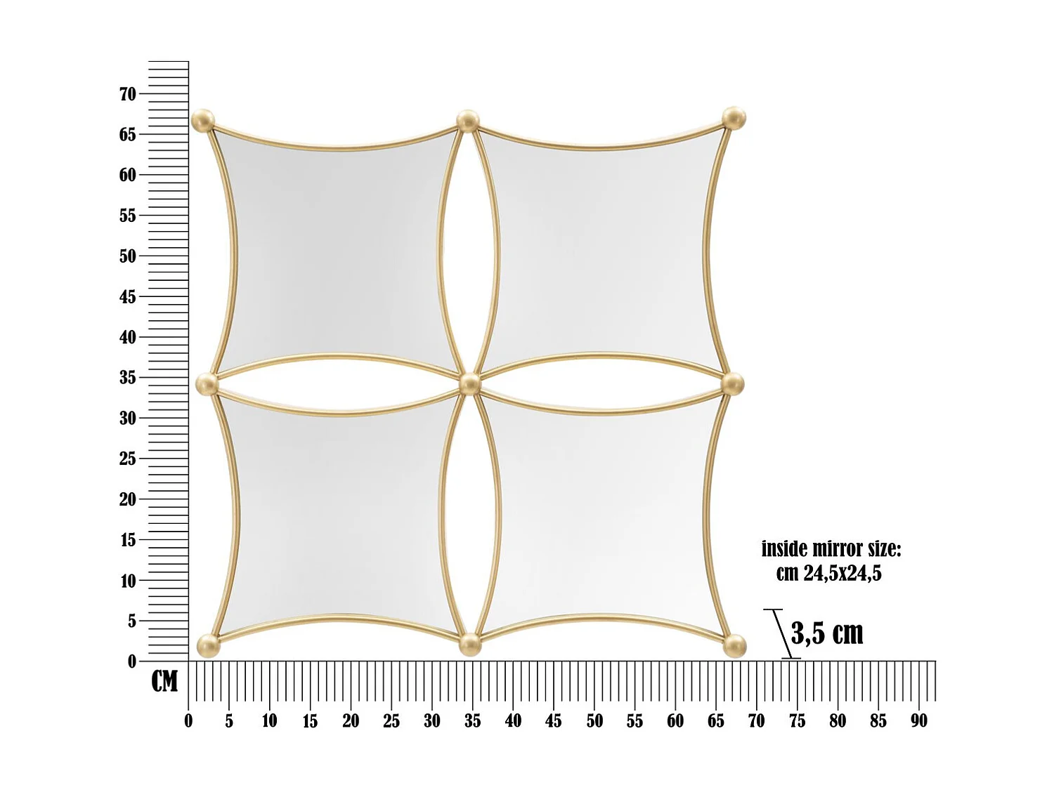 Espelho com Moldura MF497, Ouro, 68x3,5x68 cm, Seven Design