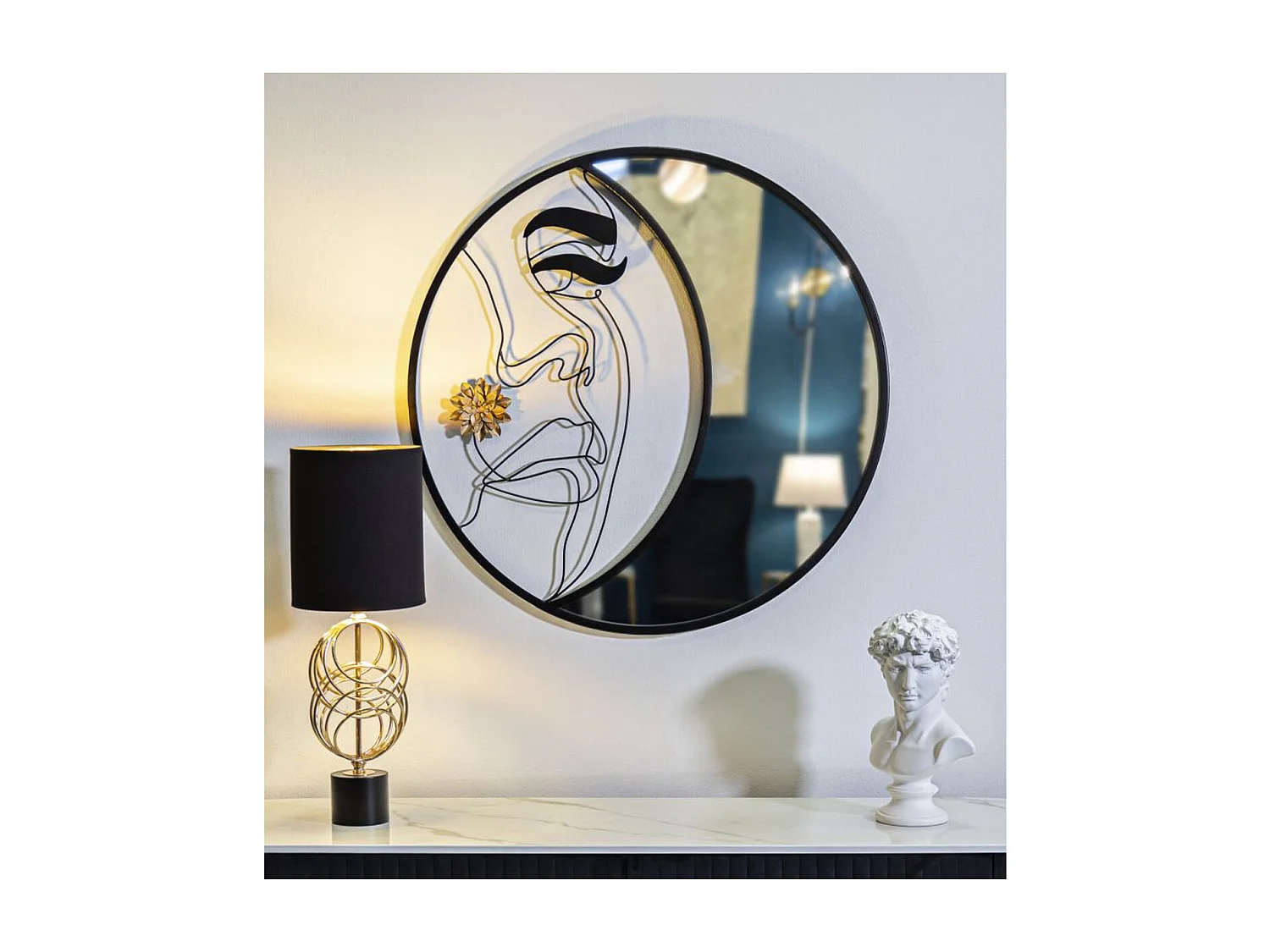 Miroir avec Cadre Lune 4, Noir, 80x3,8x80 cm, Seven Design