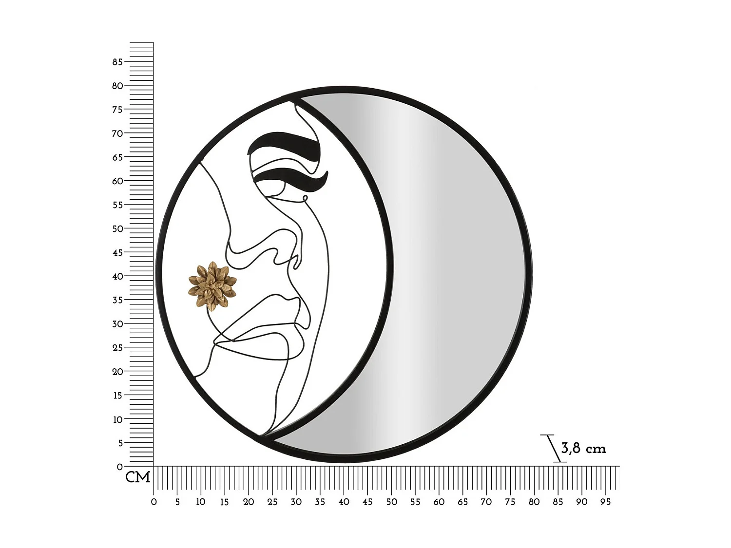 Miroir avec Cadre Lune 4, Noir, 80x3,8x80 cm, Seven Design