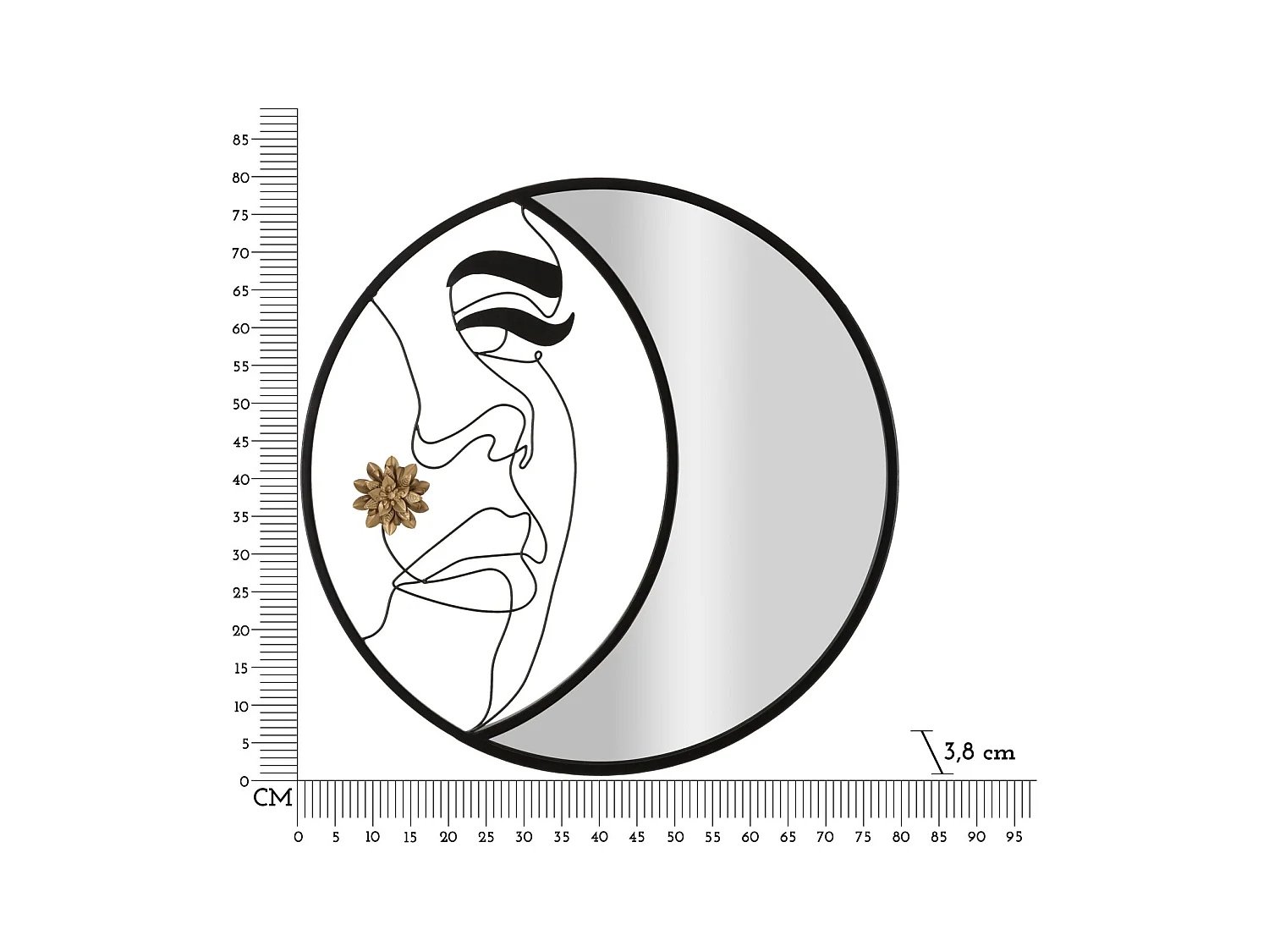 Ingelijste Spiegel Maan 4, Zwart, 80x3,8x80 cm, Epikasa