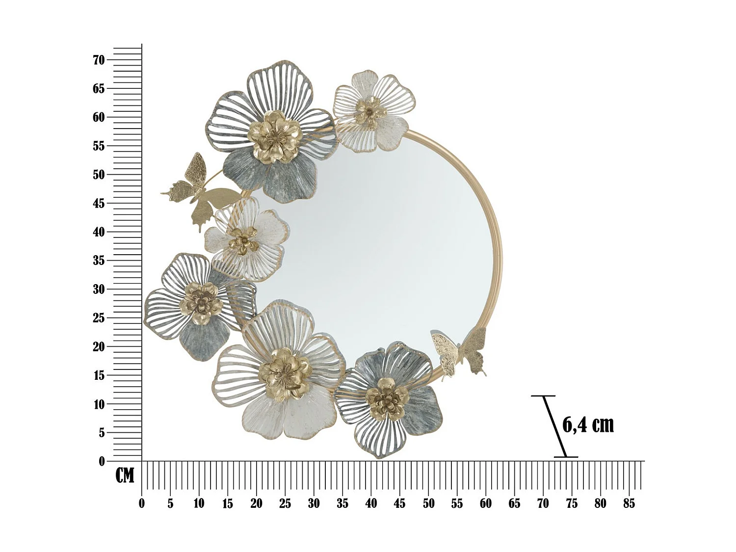 Miroir avec Cadre Fleurs 59, Multicouleur, 63x6,4x70,5 cm, Seven Design