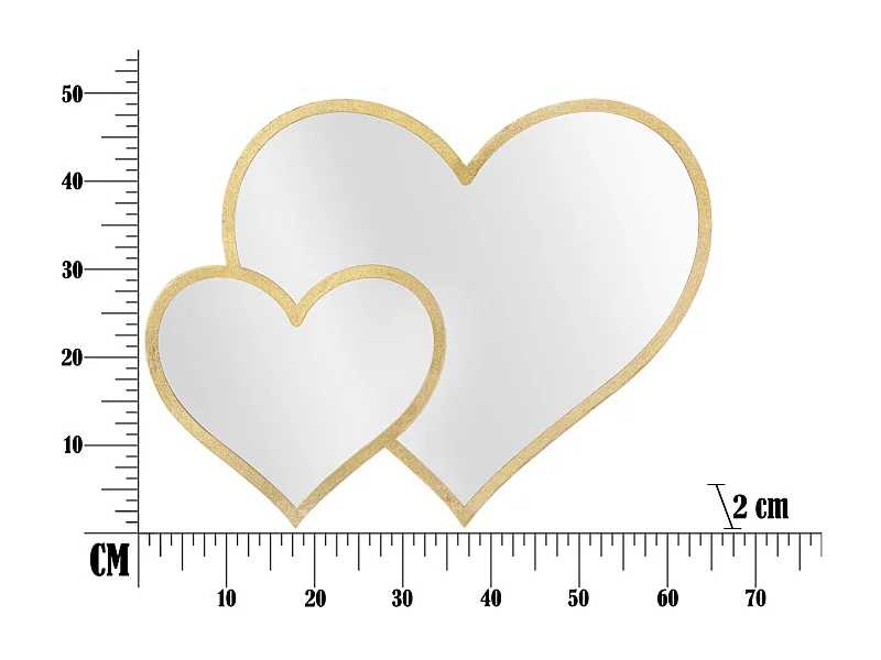 Miroir avec Cadre Cœur 24, Or, 65x2x50 cm, Seven Design
