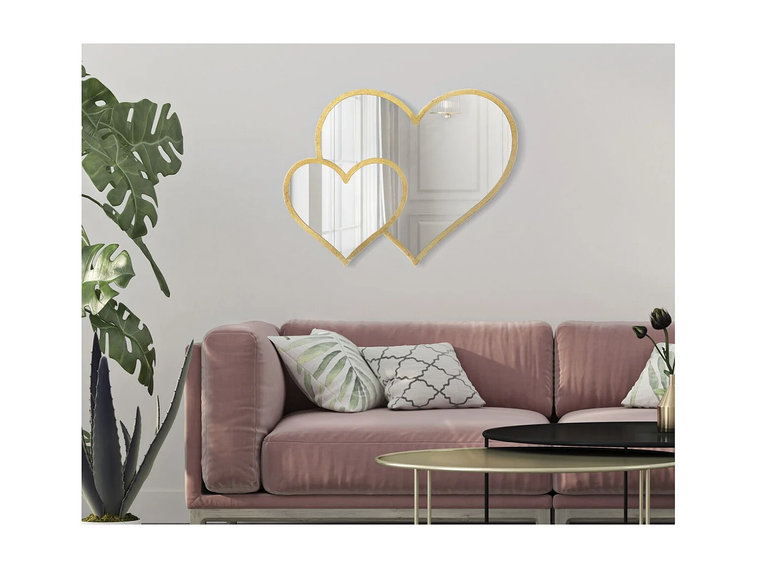 Lustro w Ramie Serce 24, Złoto, 65x2x50 cm, Seven Design