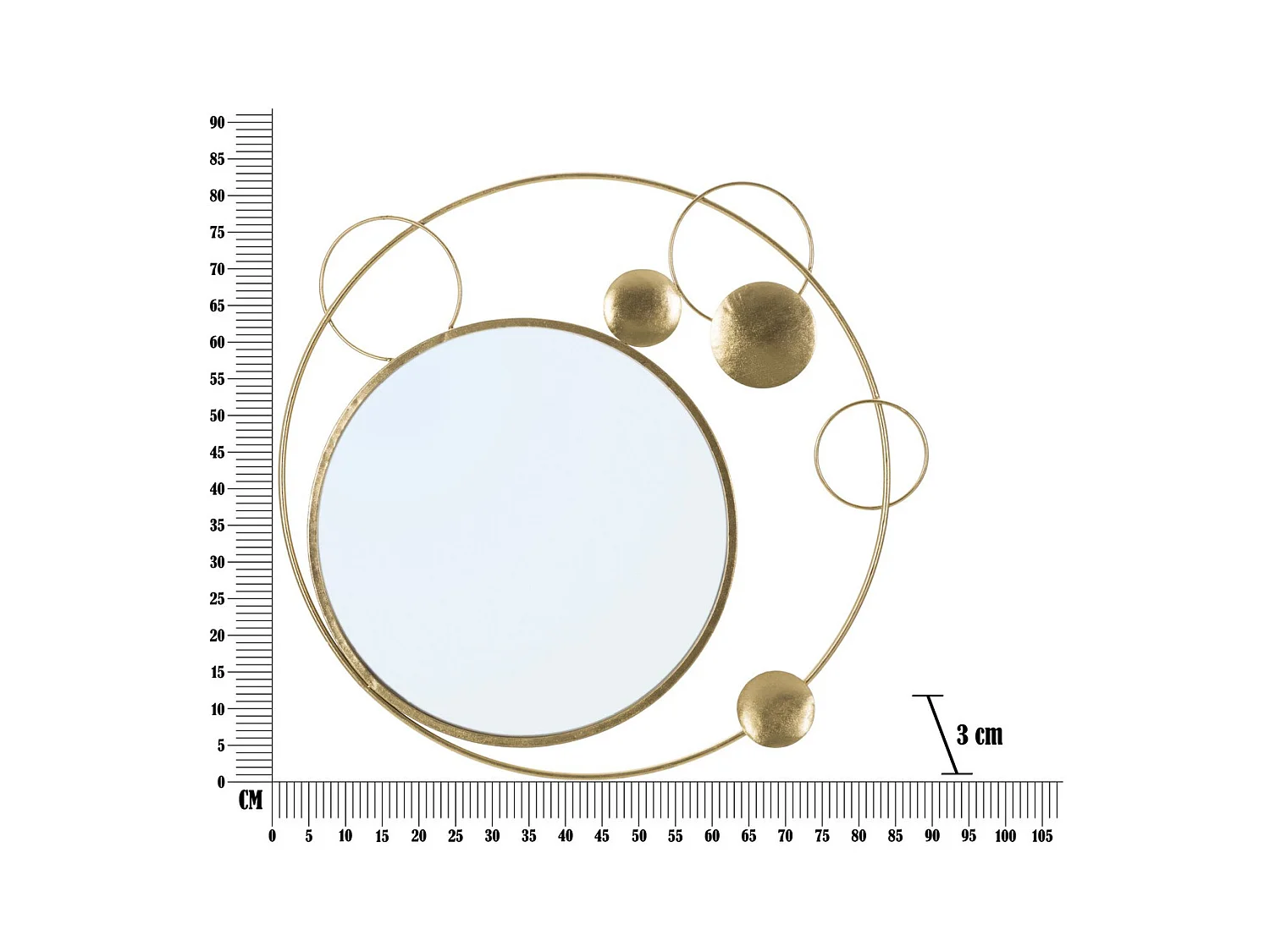 Miroir avec Cadre Lune 3, Or, 90x3x83 cm, Seven Design