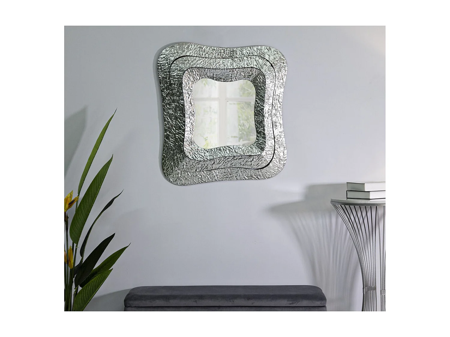 Ingelijste Spiegel MF507, Zilver, 74x7x79 cm, Seven Design