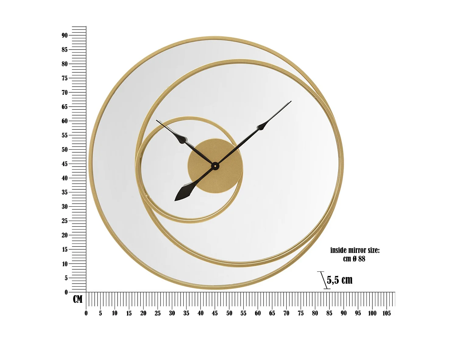 Horloge Murale Luna, Or, 90x5,5x90 cm, Epikasa