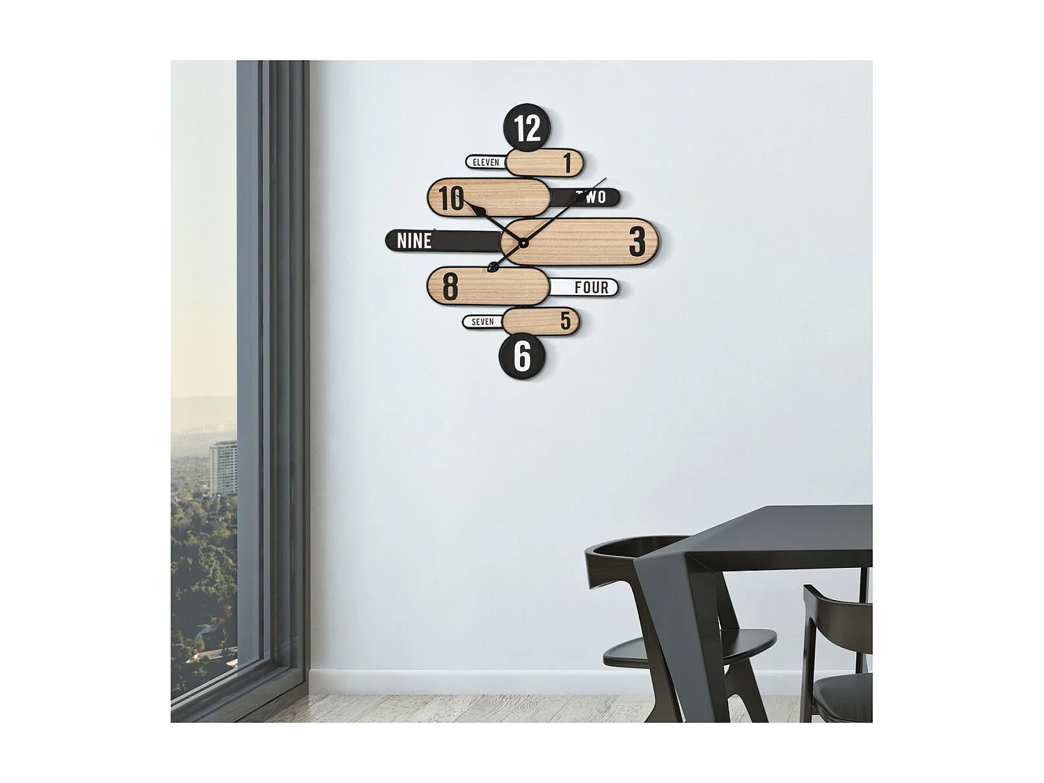 Horloge Murale MF264, Marron, 60x5x60 cm, Seven Design