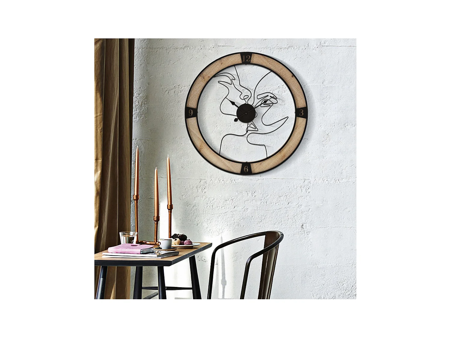 Horloge Murale MF246, Marron, 60x3x60 cm, Seven Design