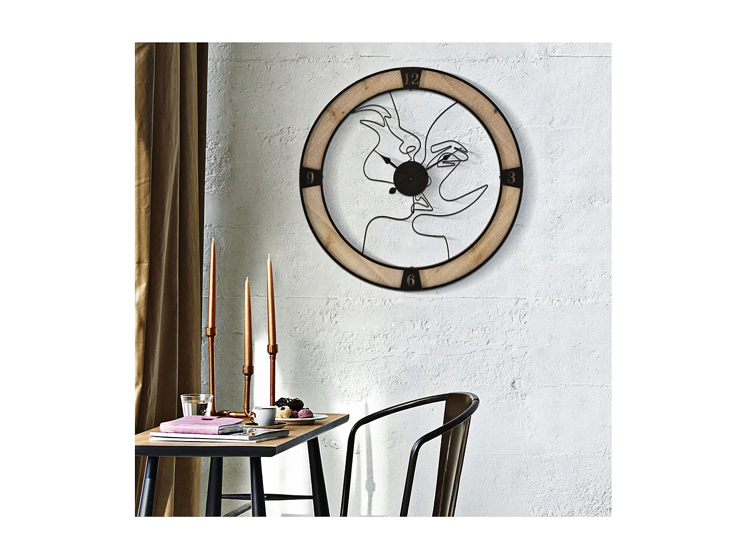 Horloge Murale MF246, Marron, 60x3x60 cm, Seven Design