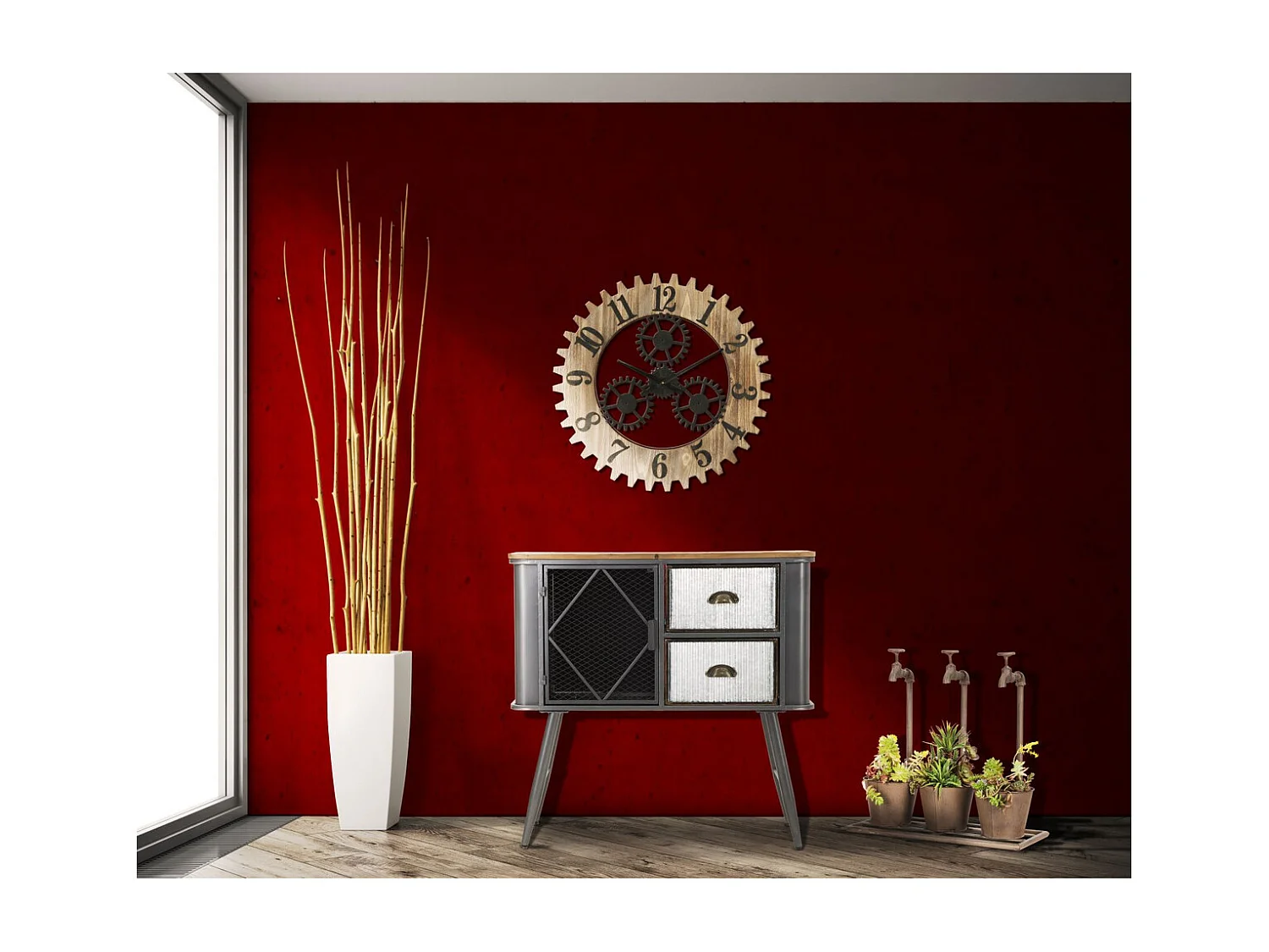 Horloge Murale MF259, Marron, 60x4x60 cm, Seven Design