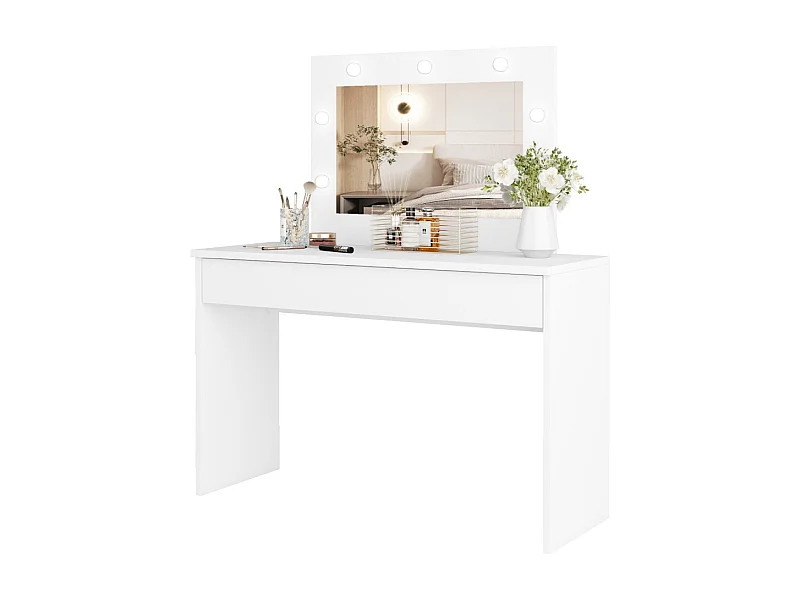 Coiffeuse DIVA blanche – Avec miroir, tiroir et éclairage LED – Élégance et fonctionnalité