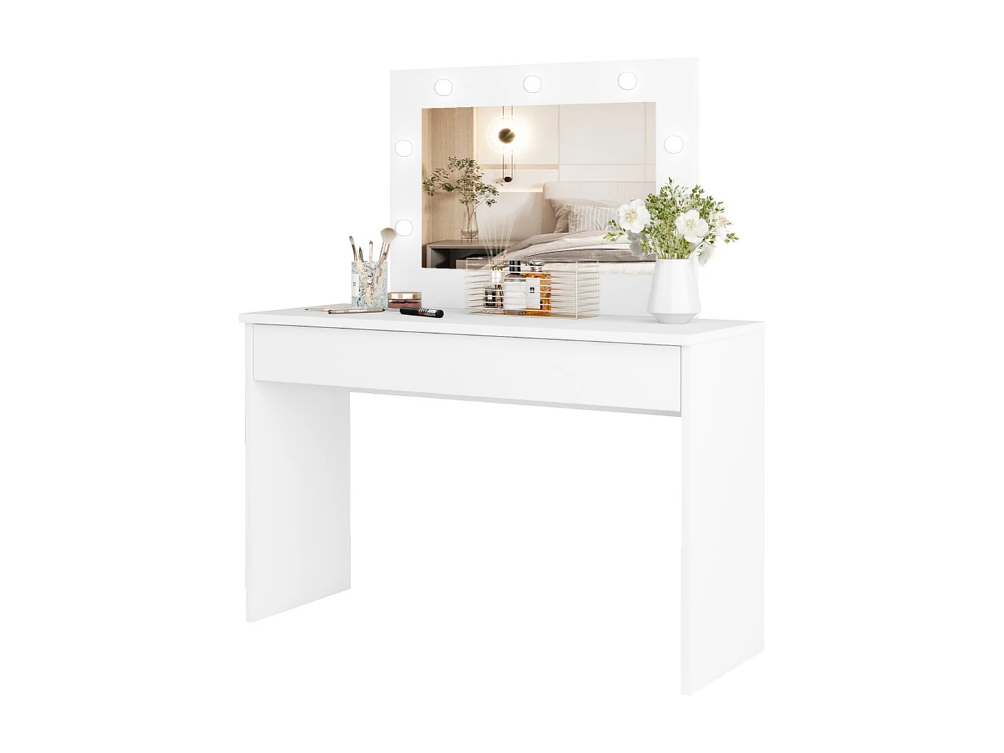 Tocador DIVA blanco - Con espejo, cajón e iluminación LED - Elegancia y funcionalidad