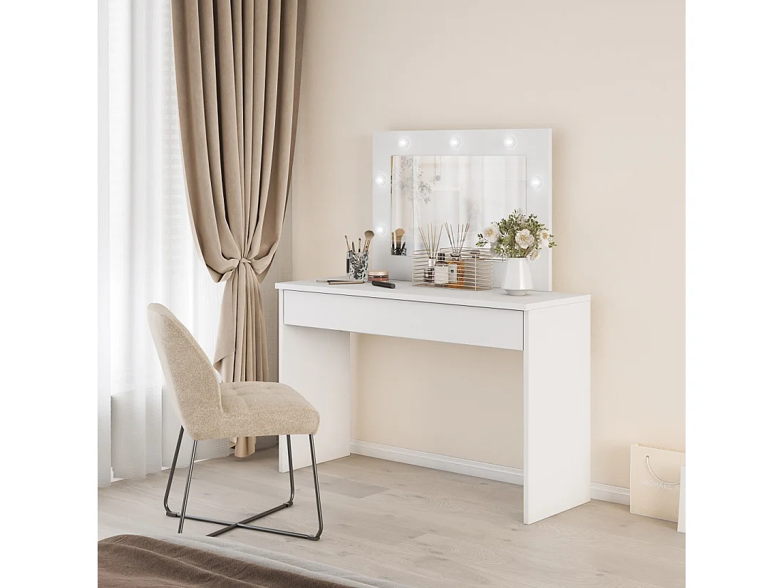 Tocador DIVA blanco - Con espejo, cajón e iluminación LED - Elegancia y funcionalidad