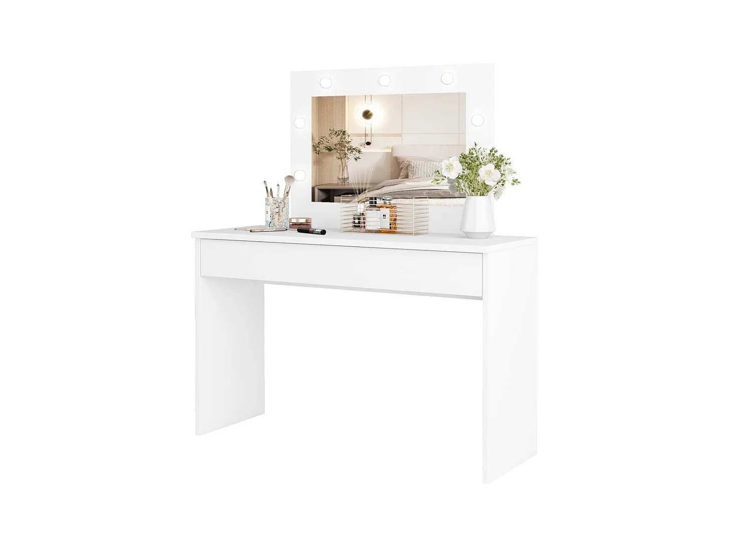 Coiffeuse DIVA blanche – Avec miroir, tiroir et éclairage LED – Élégance et fonctionnalité