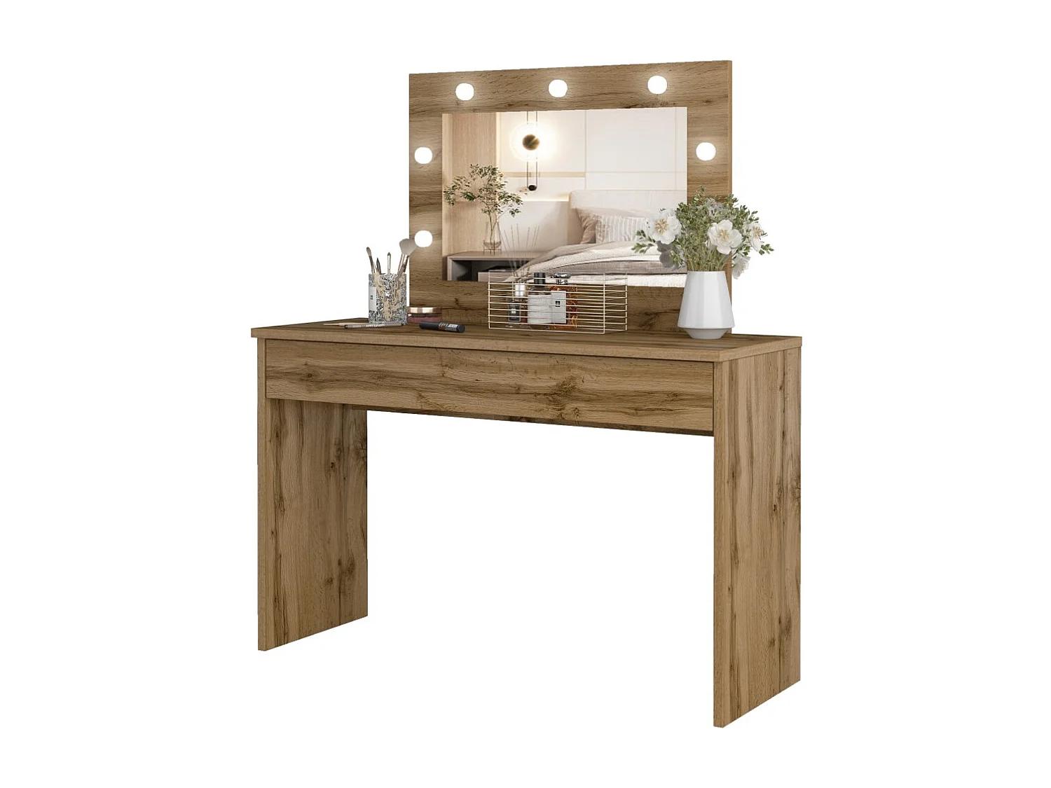Toaletka DIVA roble – Con espejo, cajón y LED – Elegancia natural y funcionalidad