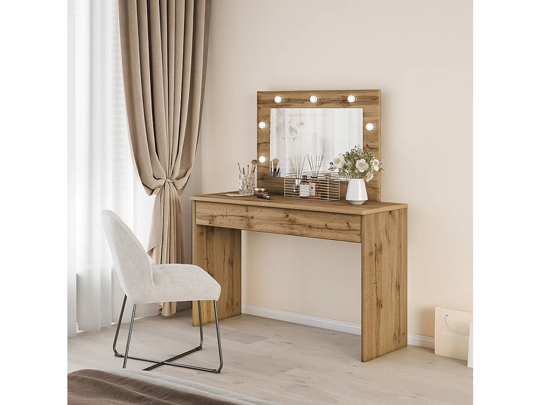 Toaletka DIVA roble – Con espejo, cajón y LED – Elegancia natural y funcionalidad