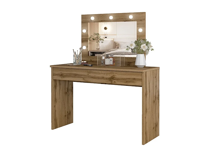 Toaletka DIVA roble – Con espejo, cajón y LED – Elegancia natural y funcionalidad