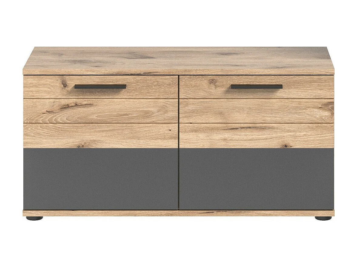 Meuble à chaussures 2 portes – Gris anthracite et chêne clair – SELMA