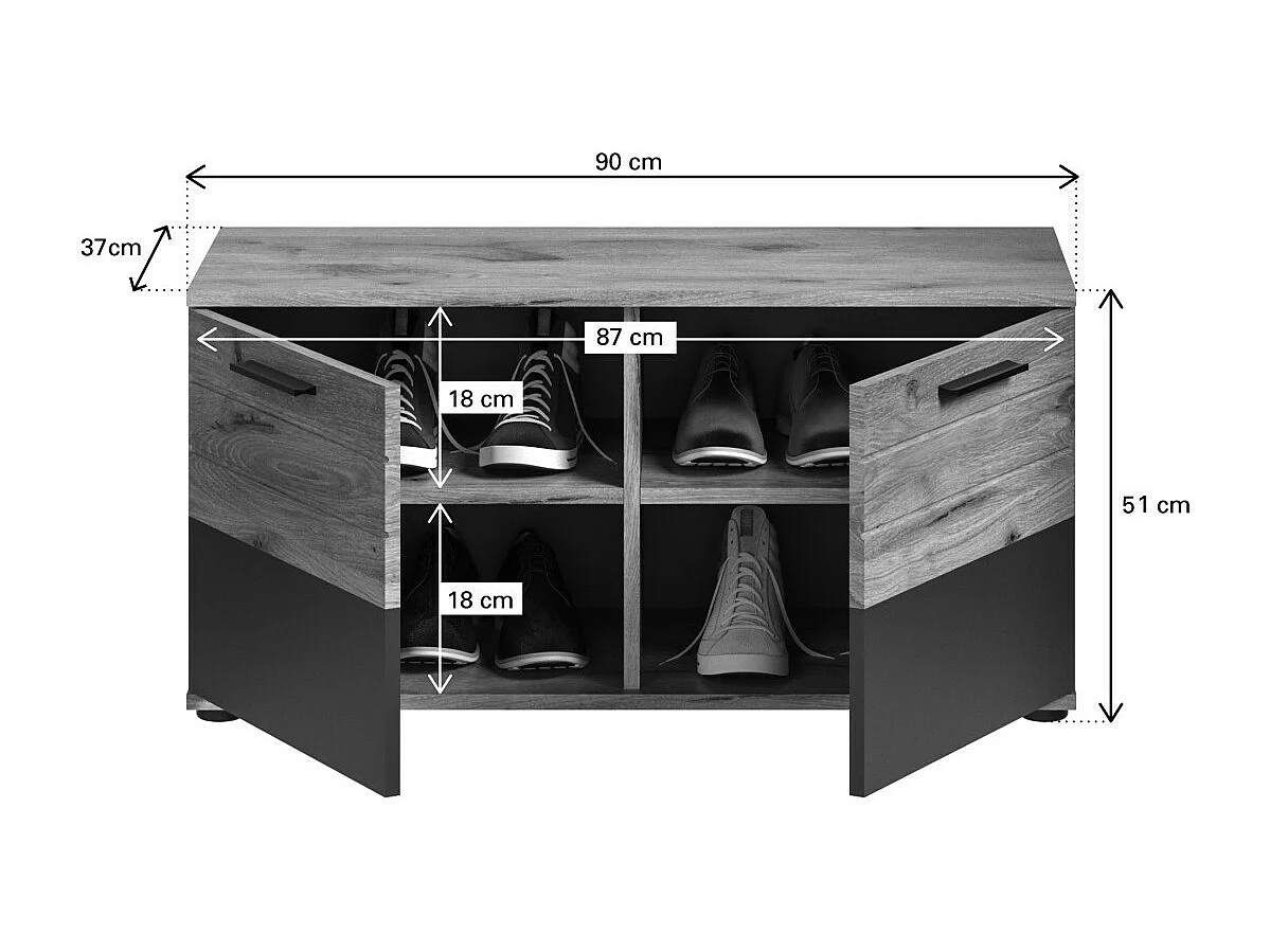 Meuble à chaussures 2 portes – Gris anthracite et chêne clair – SELMA