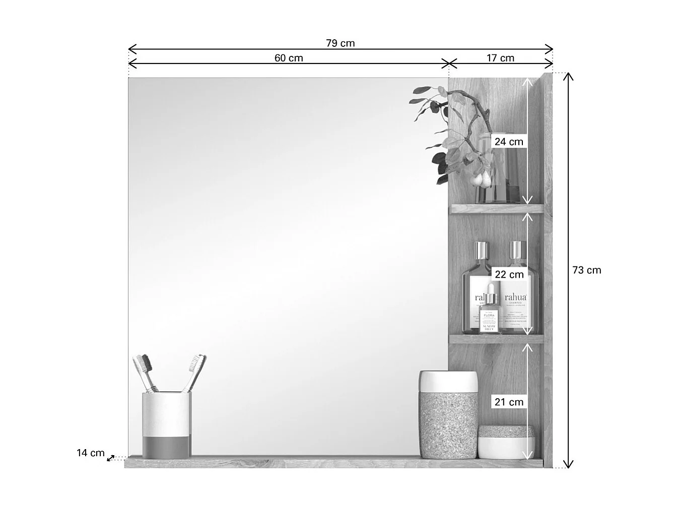 Miroir avec étagère – Chêne clair – SELMA
