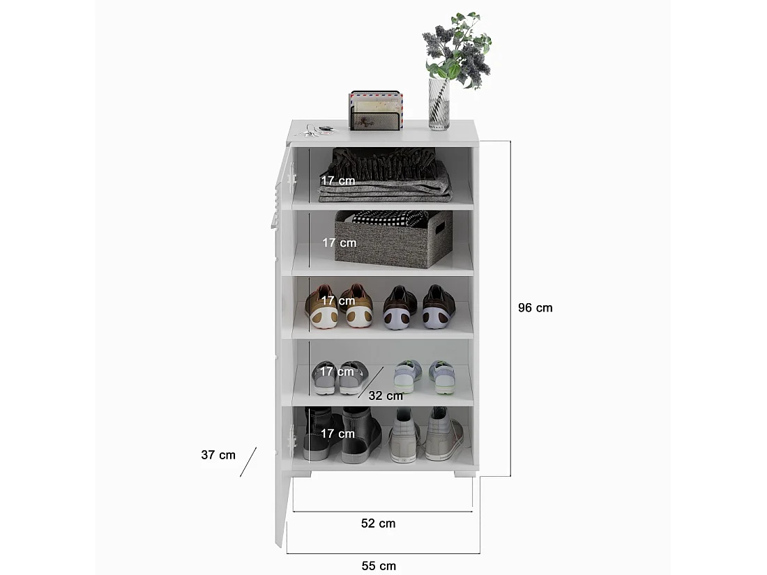 Ensemble de meuble d'entrée : Miroir + meuble à chaussures + porte manteau + meuble de rangement – Blanc laqué – KLEANKIN
