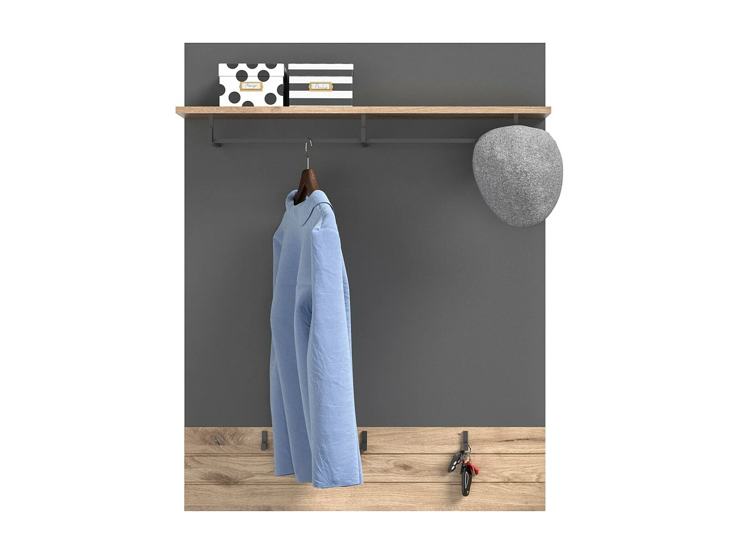 Porte manteaux avec étagère – Gris anthracite et chêne clair – SELMA