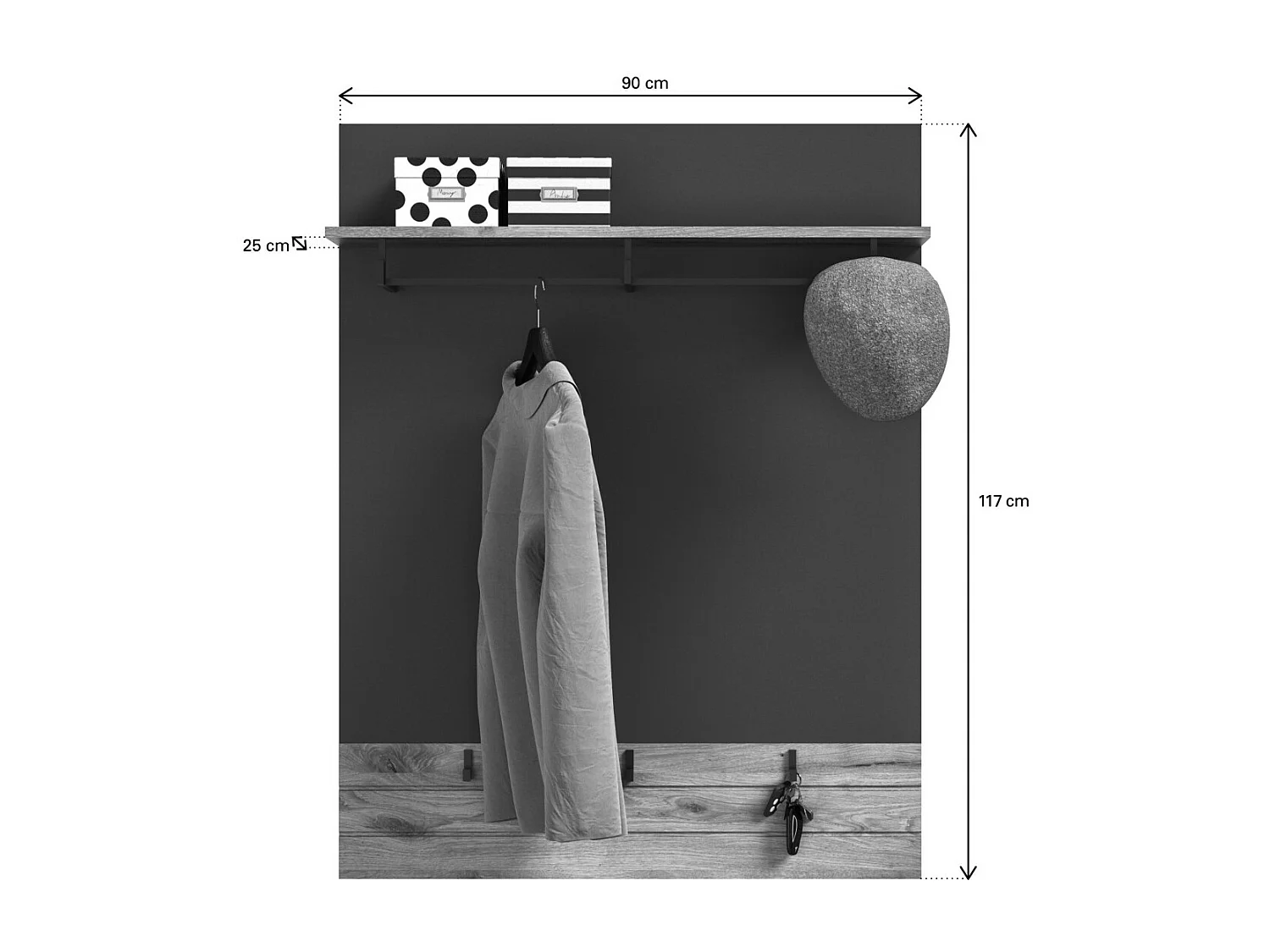 Porte manteaux avec étagère – Gris anthracite et chêne clair – SELMA