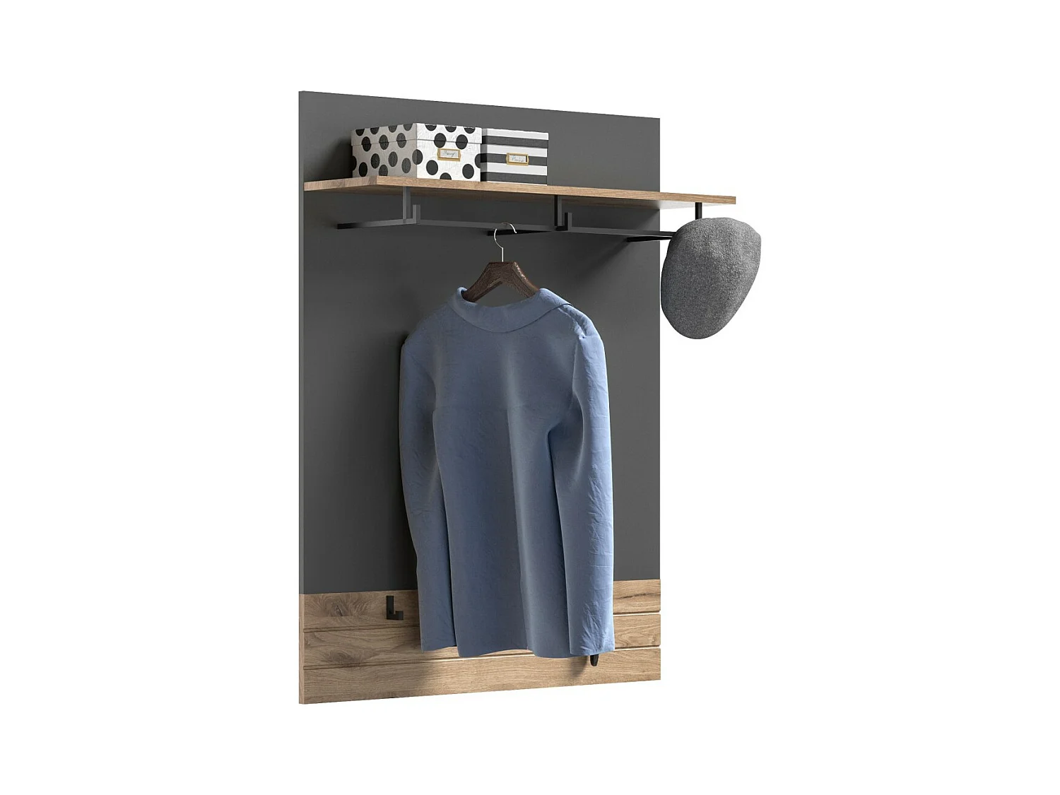 Porte manteaux avec étagère – Gris anthracite et chêne clair – SELMA