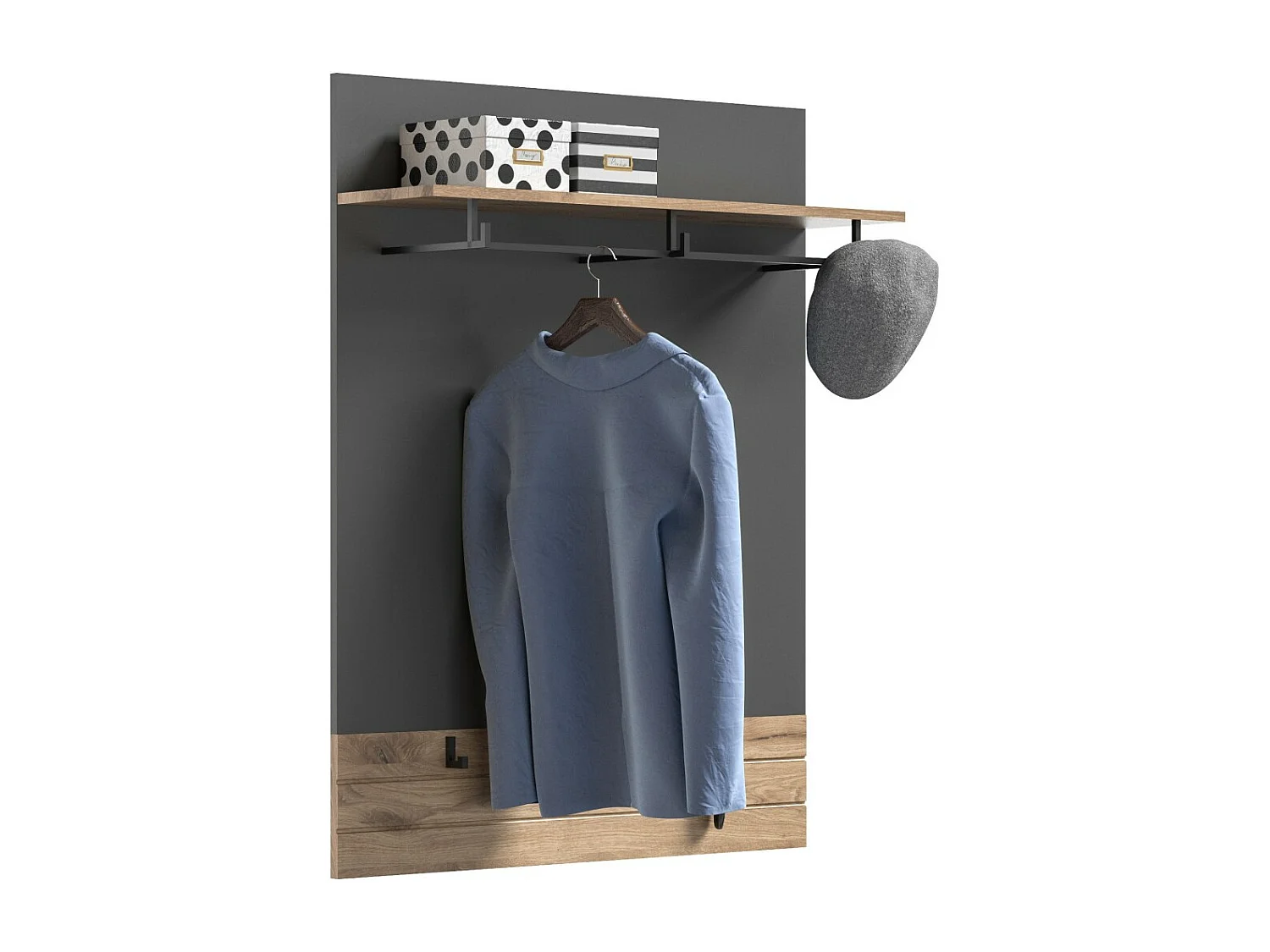 Perchero con estante – Gris antracita y roble claro – SELMA