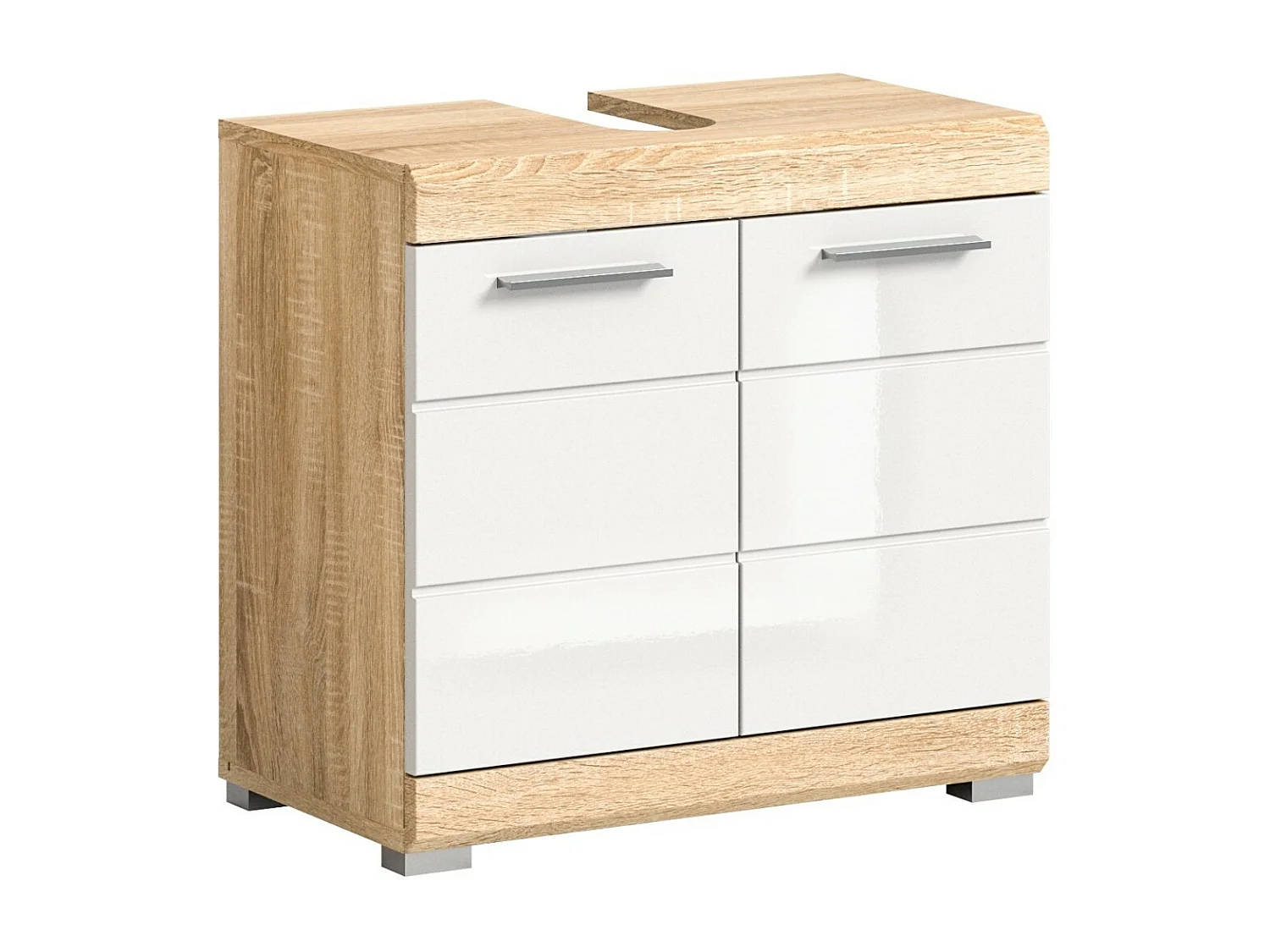 Meuble sous vasque LEWOTO – 2 portes – Blanc et chêne clair