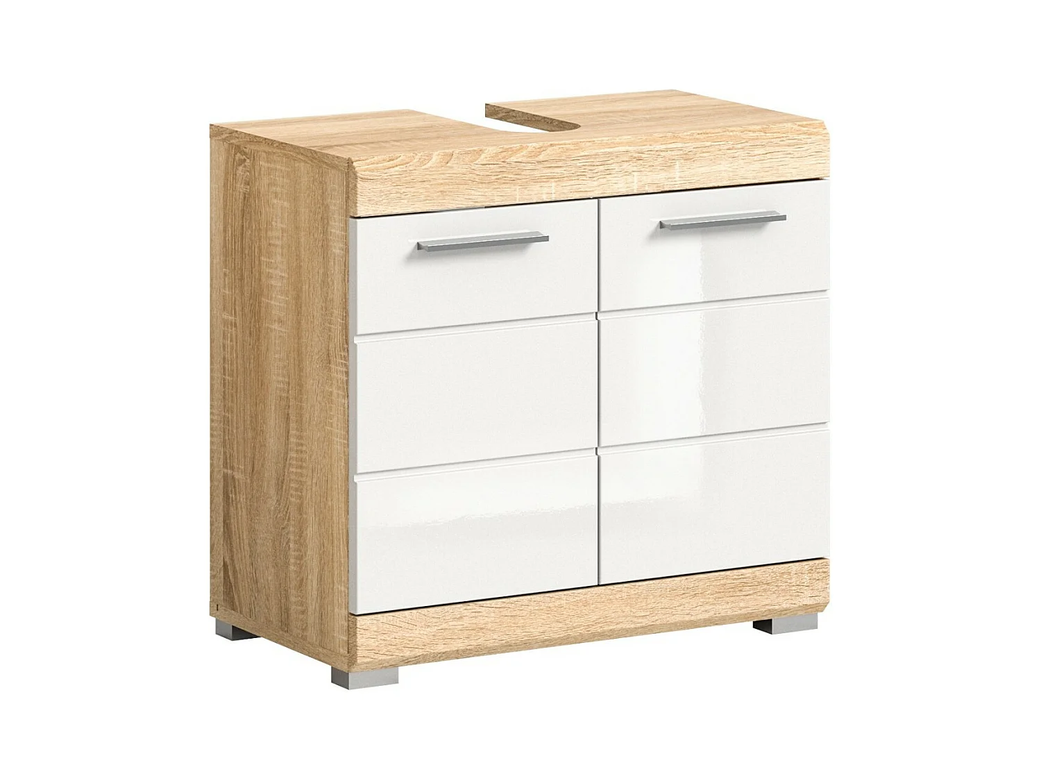 Meuble sous vasque LEWOTO – 2 portes – Blanc et chêne clair