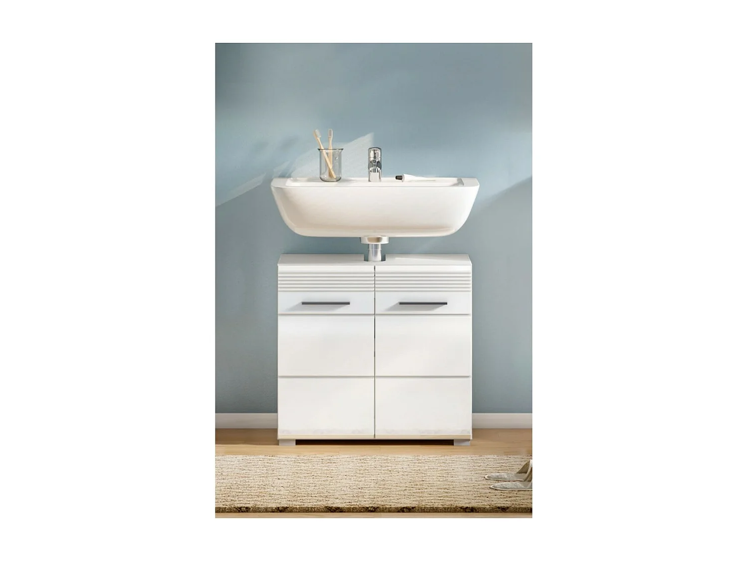 Meuble sous vasque 2 portes – Blanc laqué – KLEANKIN