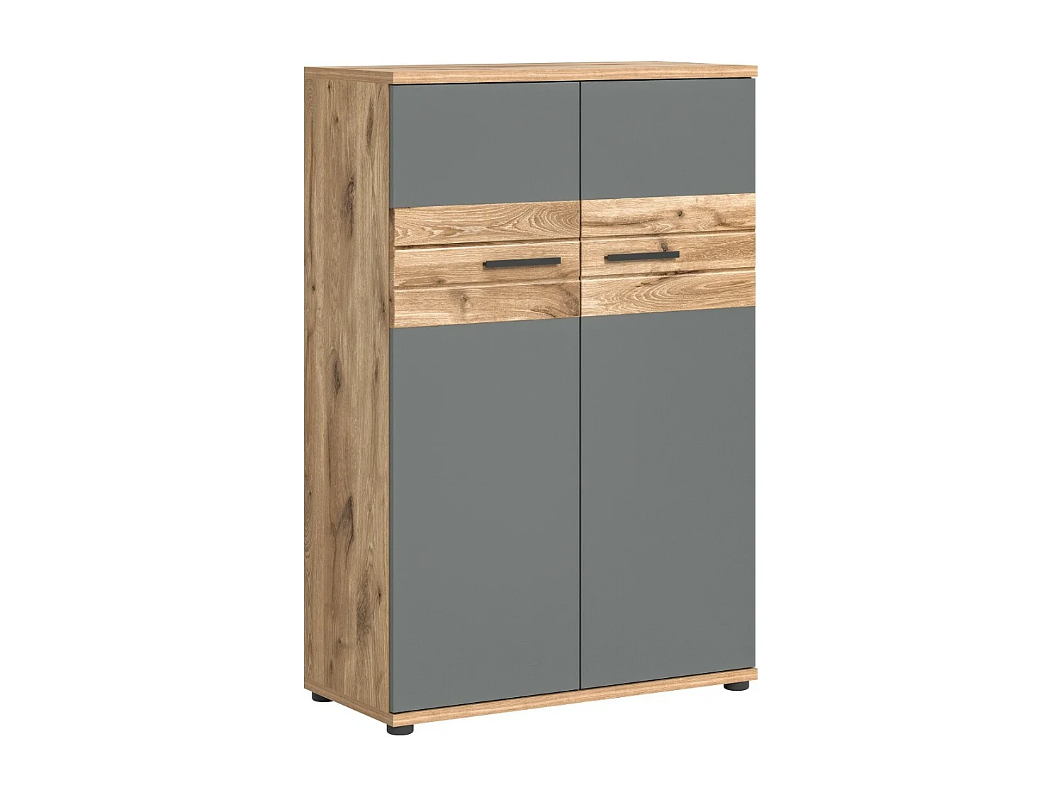 Petite armoire de rangement de bureau 2 portes – Gris anthracite et chêne clair – SELMA