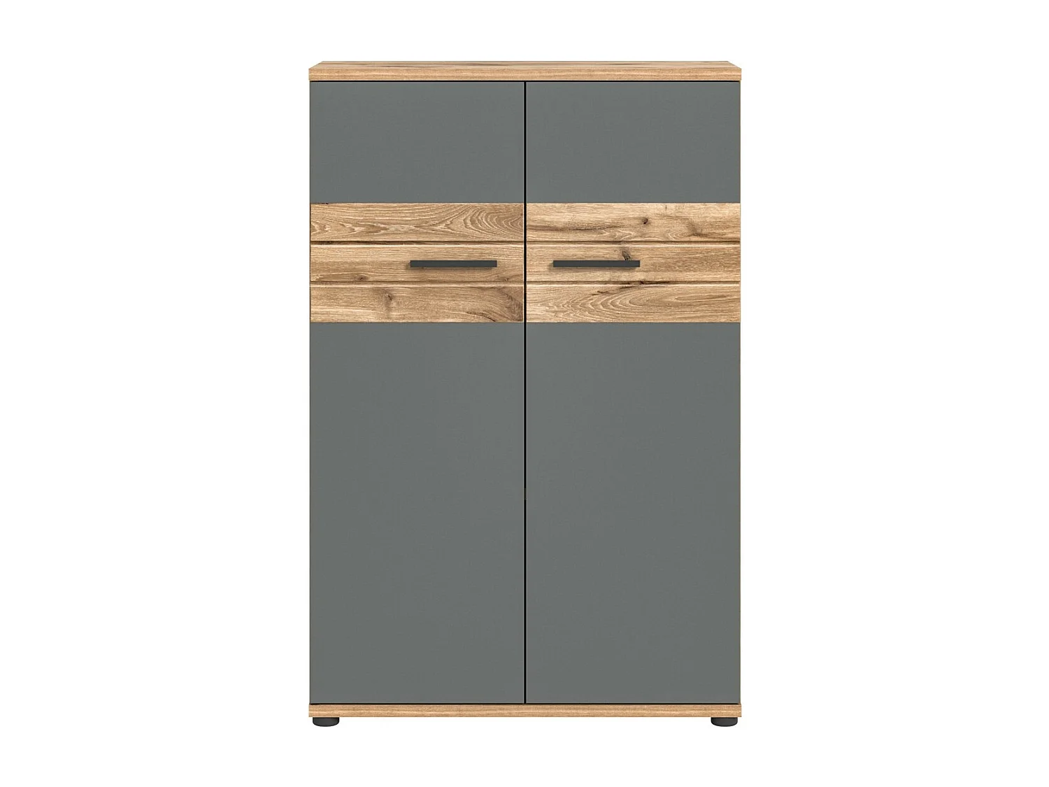 Petite armoire de rangement de bureau 2 portes – Gris anthracite et chêne clair – SELMA