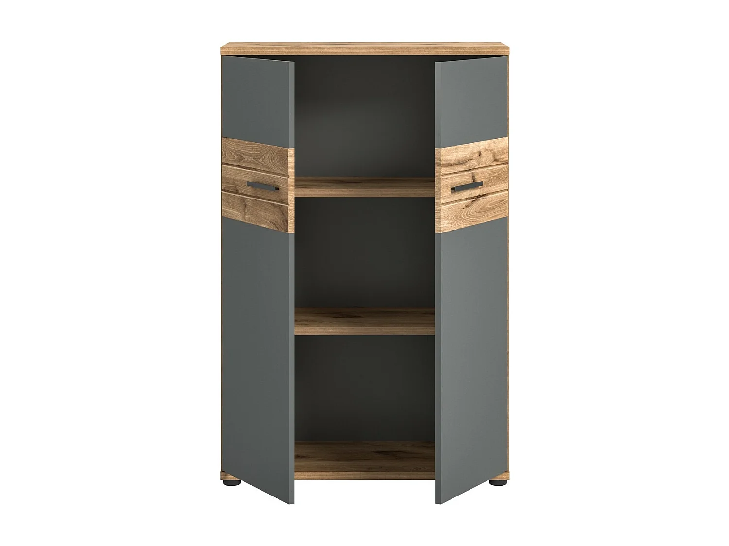 Petite armoire de rangement de bureau 2 portes – Gris anthracite et chêne clair – SELMA