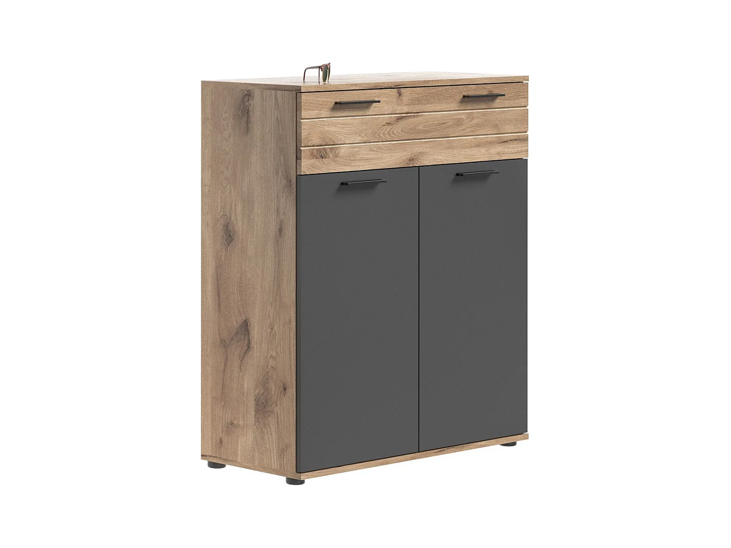 Buffet 2 portes et 1 tiroir – Gris anthracite et chêne clair – SELMA