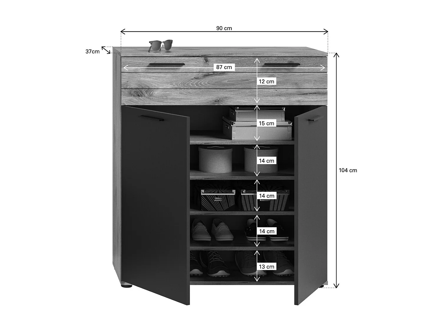 Buffet 2 puertas y 1 cajón – Gris antracita y roble claro – SELMA