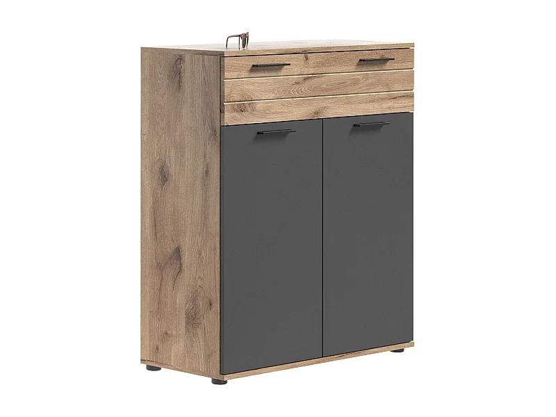 Buffet 2 portes et 1 tiroir – Gris anthracite et chêne clair – SELMA