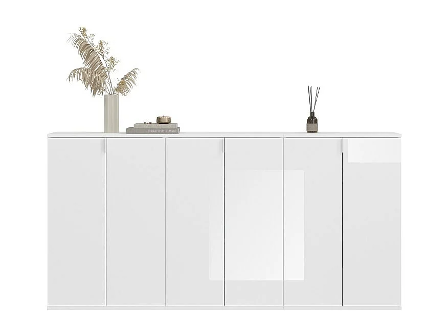 Buffet BODITE – 6 portes – Blanc laqué – Grand meuble de rangement