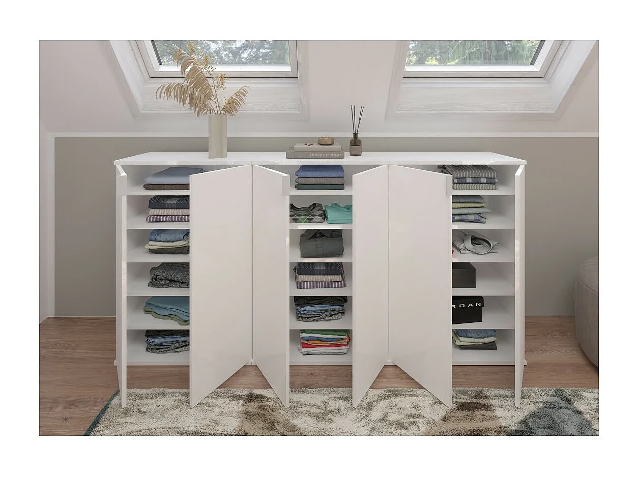 Buffet BODITE – 6 portes – Blanc laqué – Grand meuble de rangement