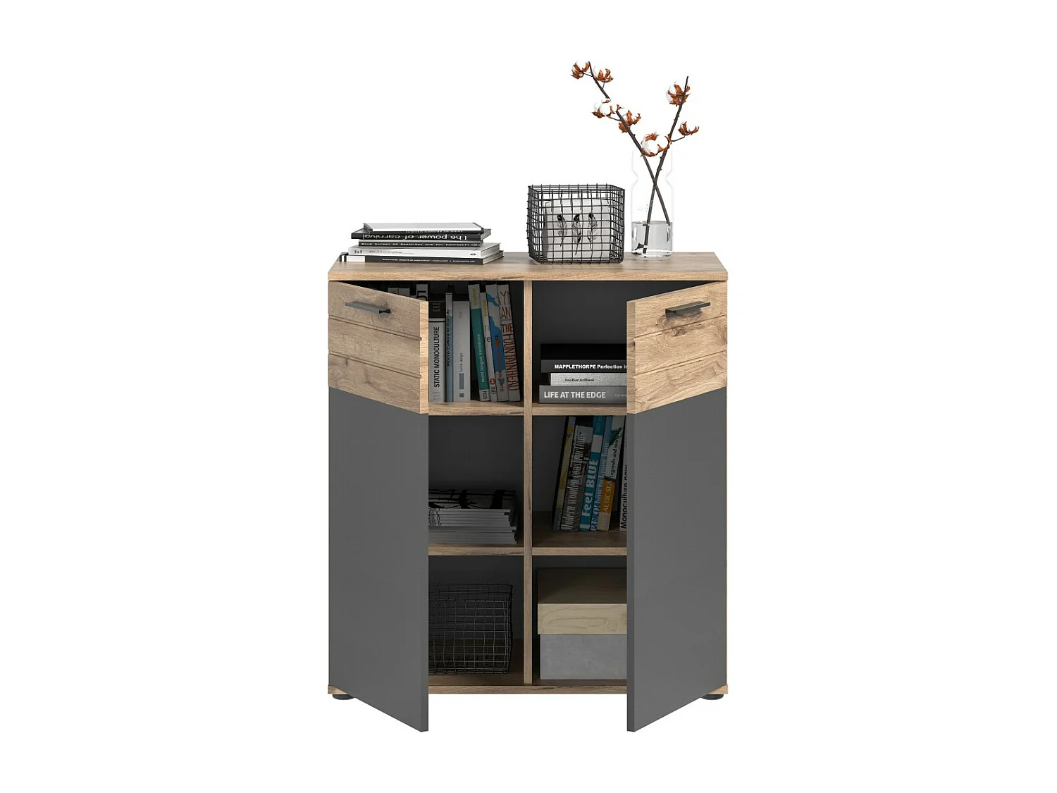 Buffet 2 deuren – Antracietgrijs en licht eiken – SELMA