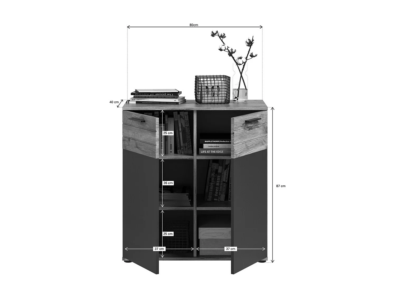 Buffet 2 deuren – Antracietgrijs en licht eiken – SELMA