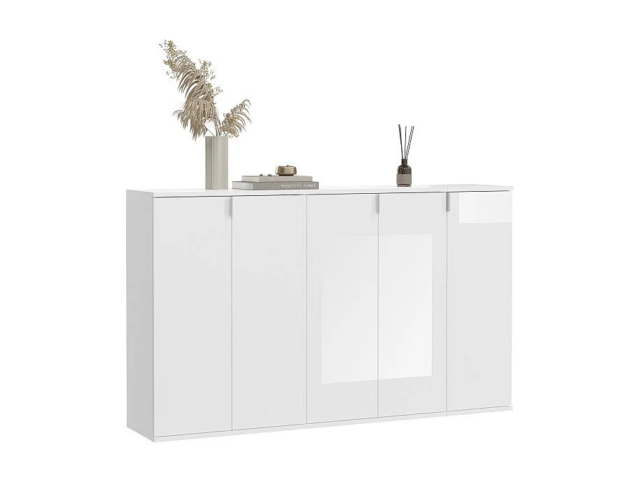 Buffet BODITE – 5 portes – Blanc laqué – Élégance et rangement optimal