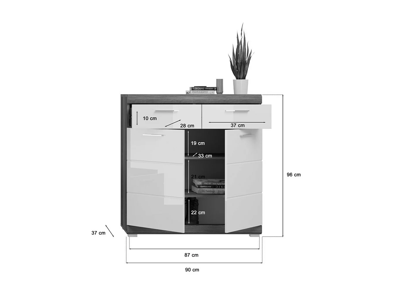 Buffet SCOTT – Blanco brillante – 2 puertas, 2 cajones – Para colocar