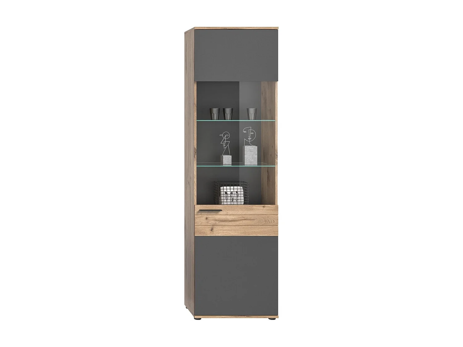 Vitrina con puerta de vidrio – Gris antracita y roble claro – SELMA