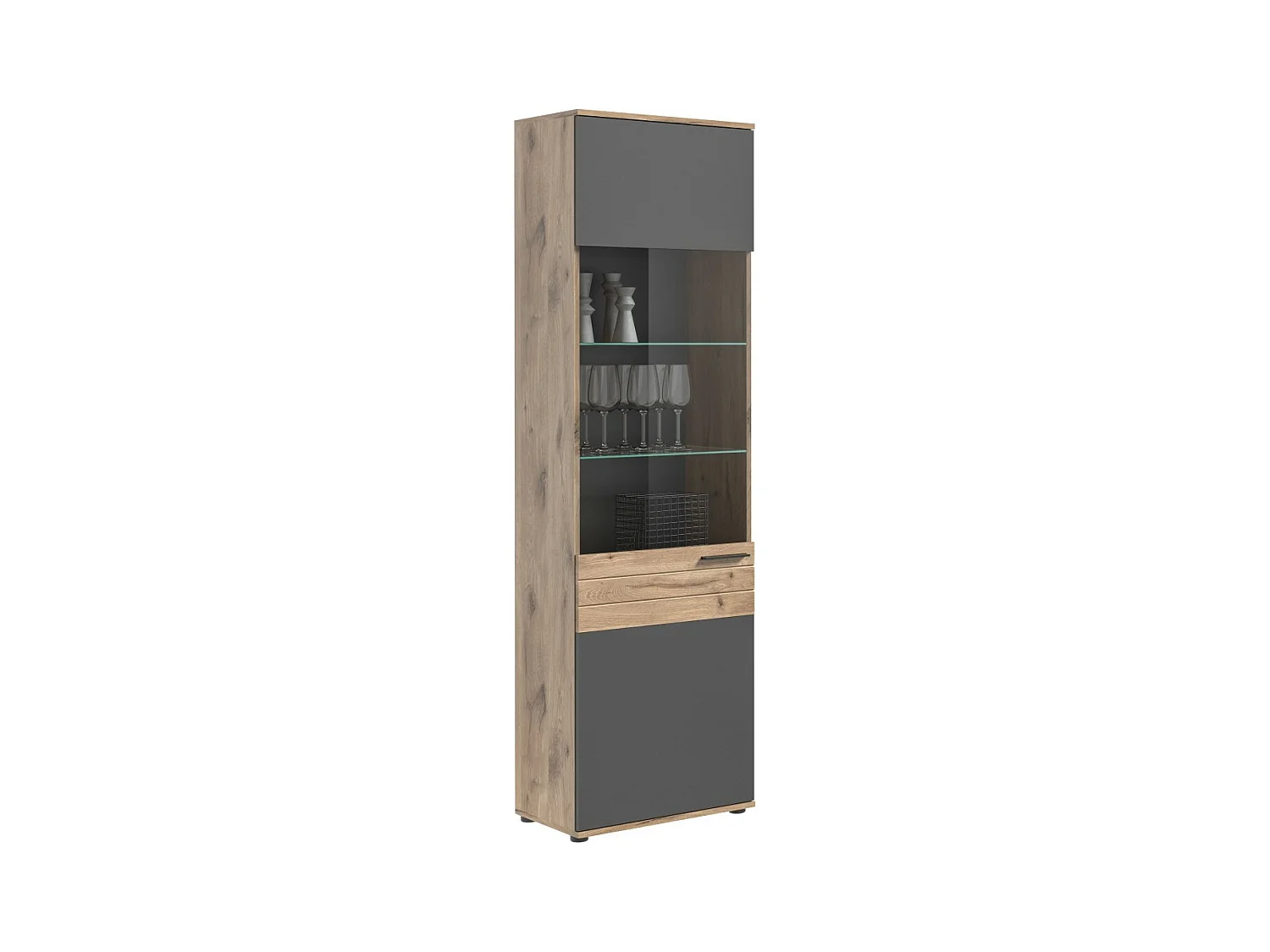 Vitrine avec porte vitrée – Gris anthracite et chêne clair – SELMA