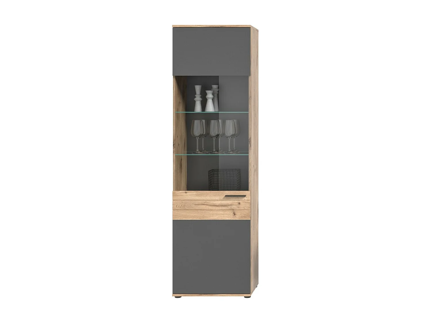 Vitrina con puerta de vidrio – Gris antracita y roble claro – SELMA