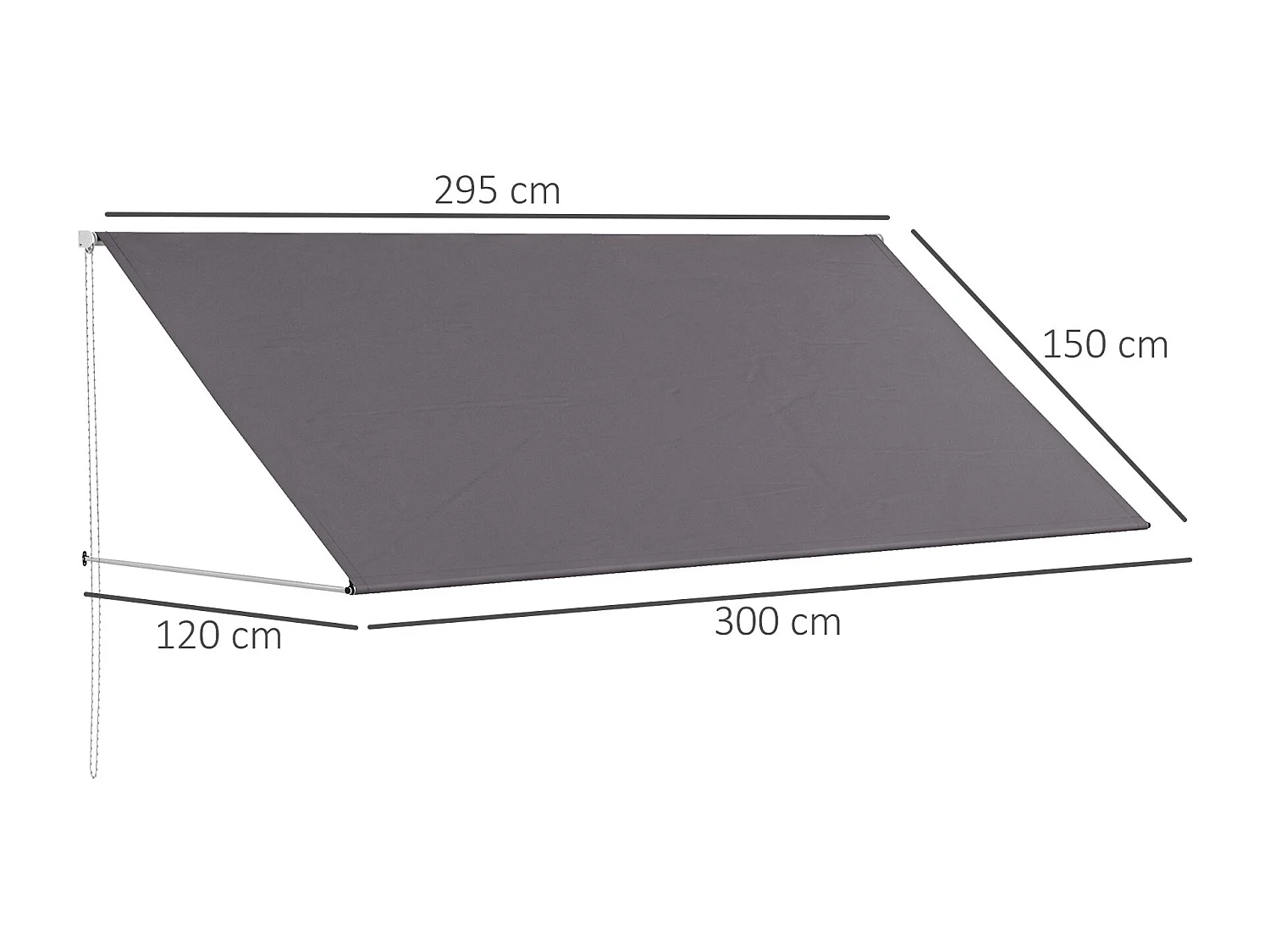 Store banne manuel rétractable inclinaison réglable 300 x 120 cm alu polyester gris